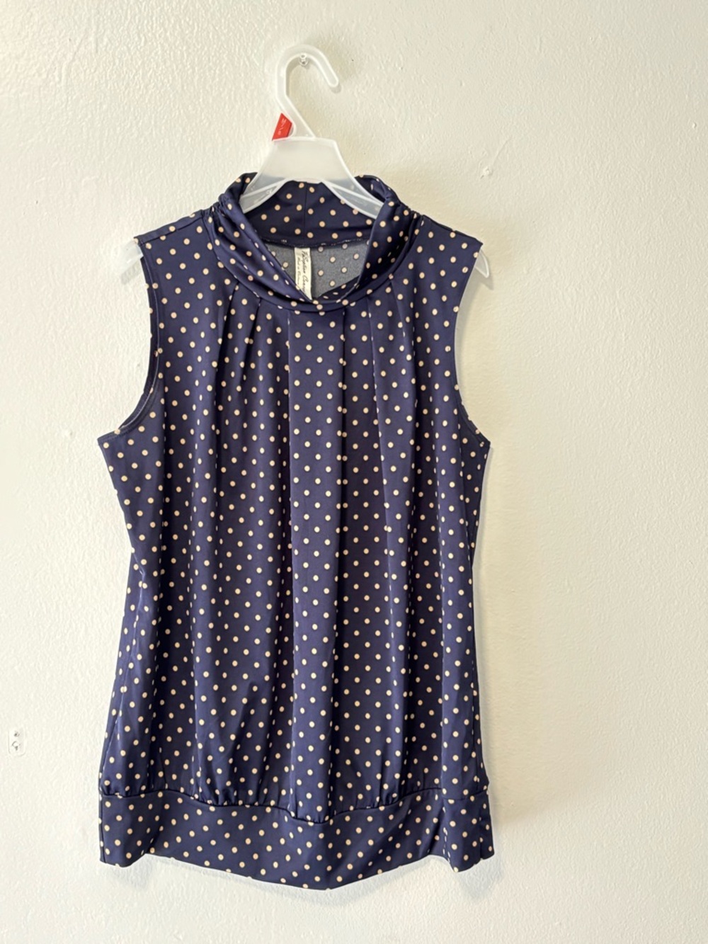 PerSeption Concept Navy Polka Dot Sleeveless Mock Neck Top